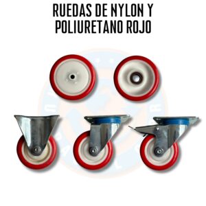 Ruedas de Nylon y Poliuretano Rojo